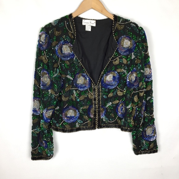 80’s Vintage beaded/sequin silk jacket - Picture 3 of 11